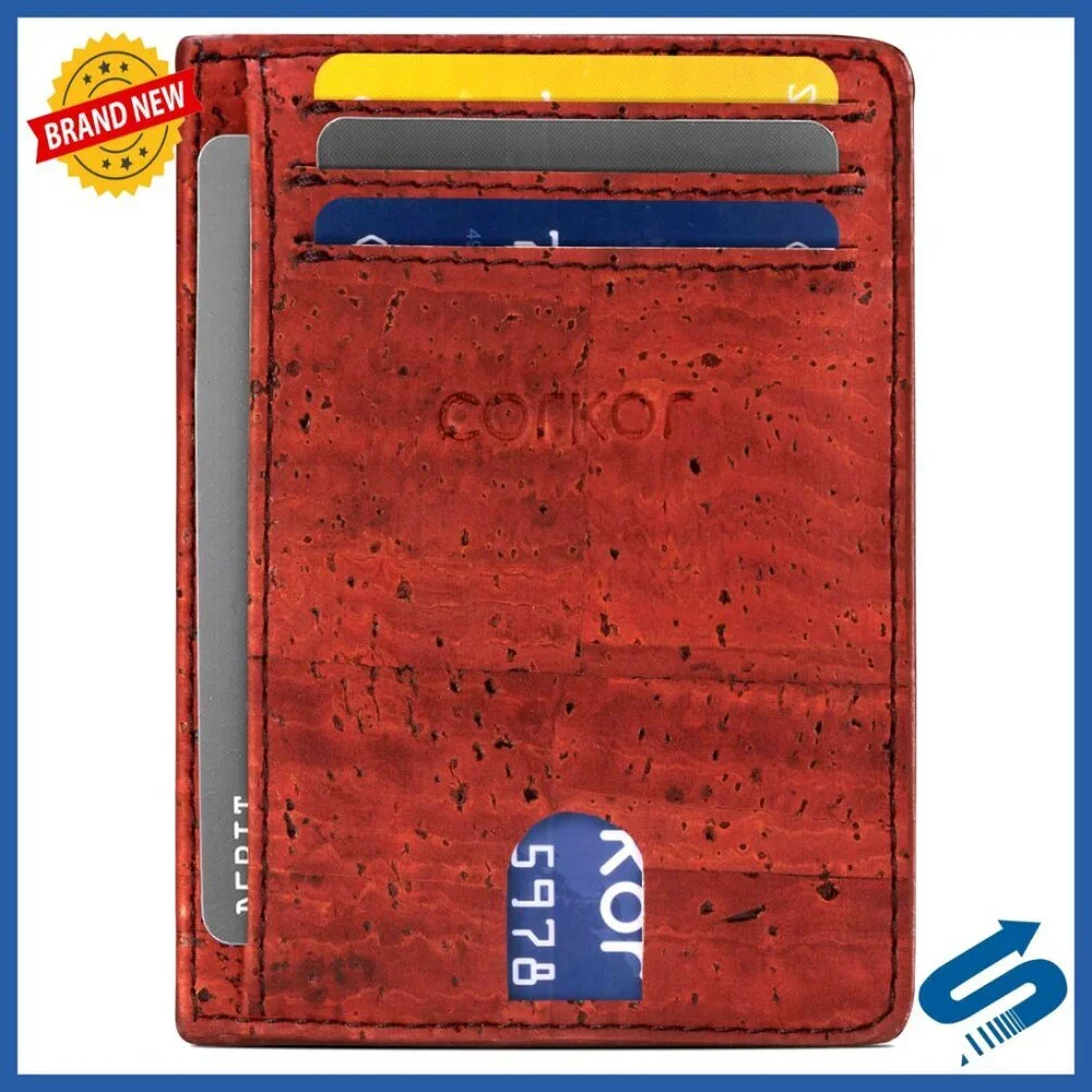 Slim Vegan Cork Card Holder RFID Blocking Minimalist Front Pocket Wallet
